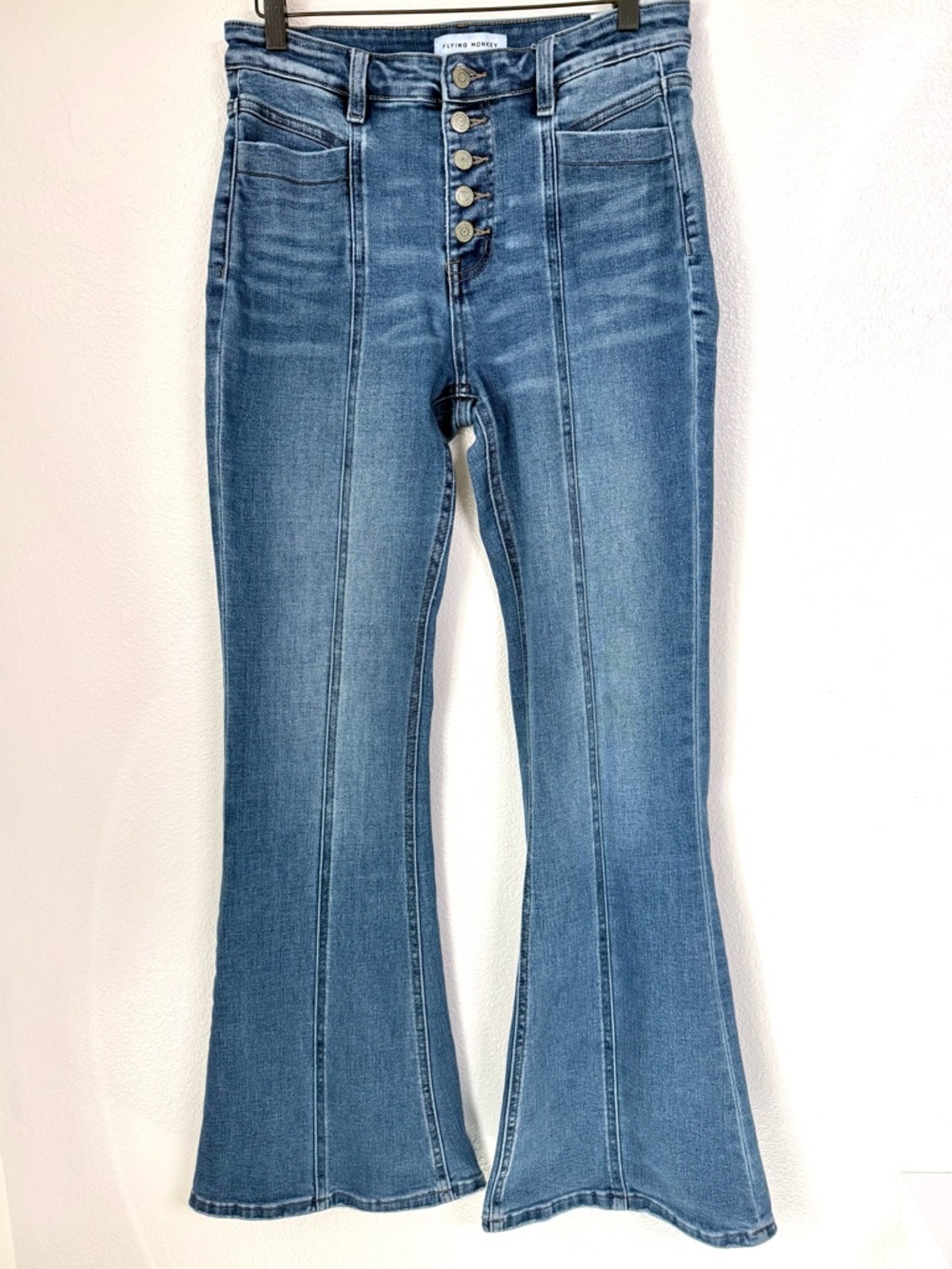 Flying Monkey High Rise Button Fly Flare Stretch Jeans Seam Front Size 29